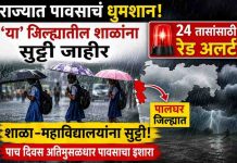 राज्यात पावसाचं धुमशान; ‘या’ जिल्ह्यातील शाळांना सुट्टी जाहीर, 24 तासांसाठी रेड अलर्ट